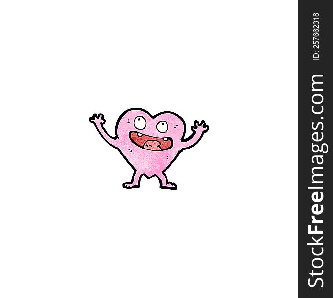 funny pink heart cartoon character