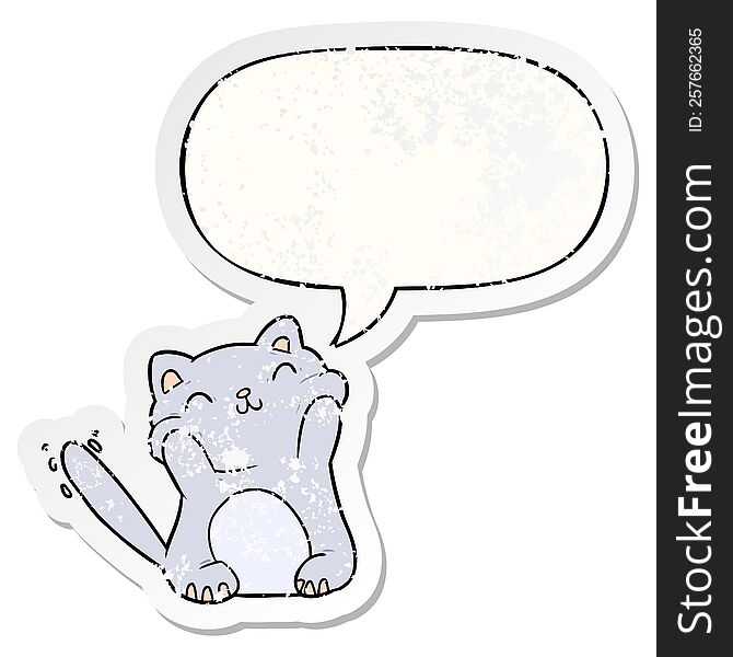 very happy cute cartoon cat  and speech bubble distressed sticker