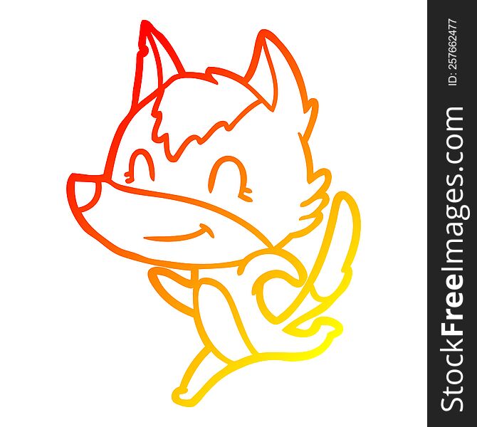 Warm Gradient Line Drawing Friendly Cartoon Wolf Running