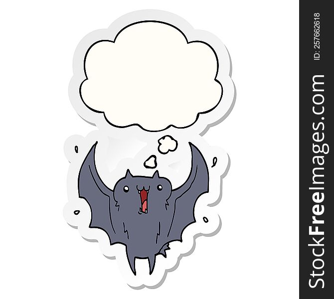 Cartoon Happy Vampire Bat And Thought Bubble As A Printed Sticker