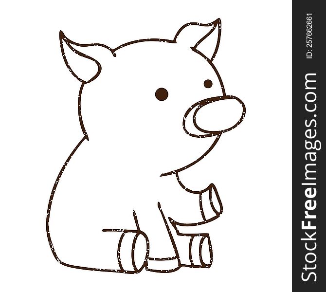 Cute Pig Charcoal Drawing