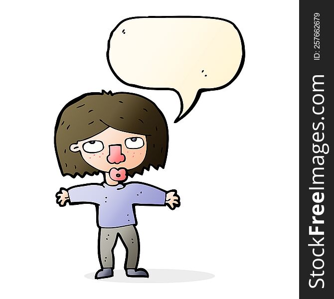 Cartoon Girl Looking Upwards With Speech Bubble