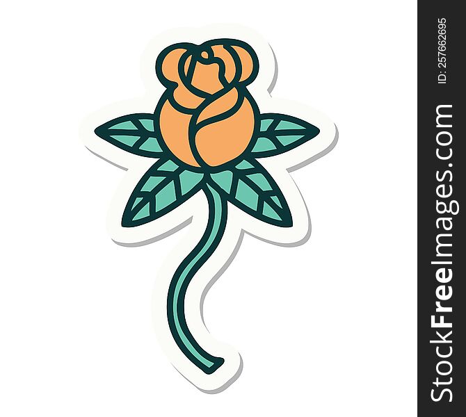 sticker of tattoo in traditional style of rose. sticker of tattoo in traditional style of rose