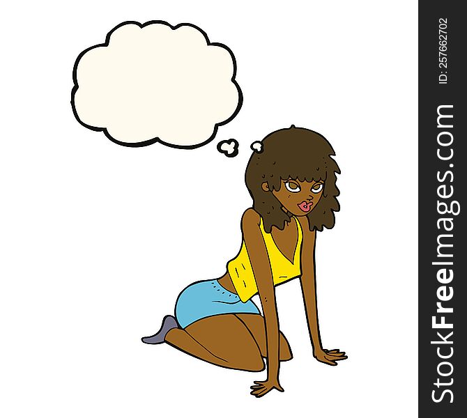 cartoon woman in sexy pose with thought bubble