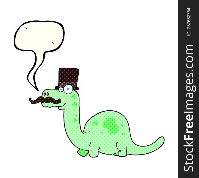 freehand drawn comic book speech bubble cartoon posh dinosaur