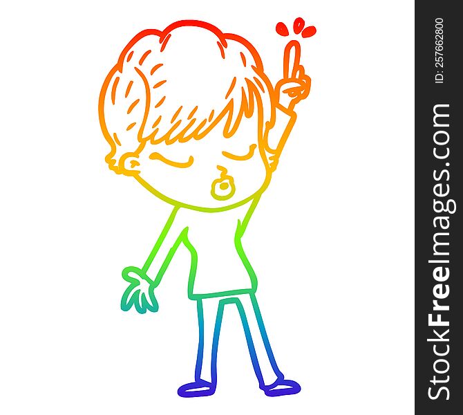 rainbow gradient line drawing cartoon woman with eyes shut