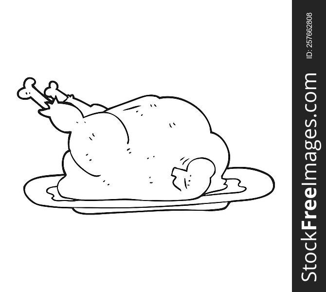 freehand drawn black and white cartoon cooked chicken