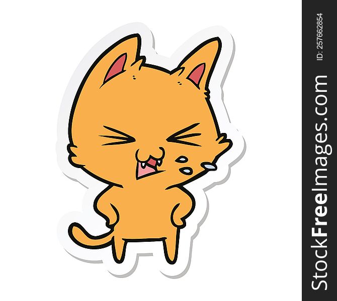 Sticker Of A Cartoon Cat Hissing