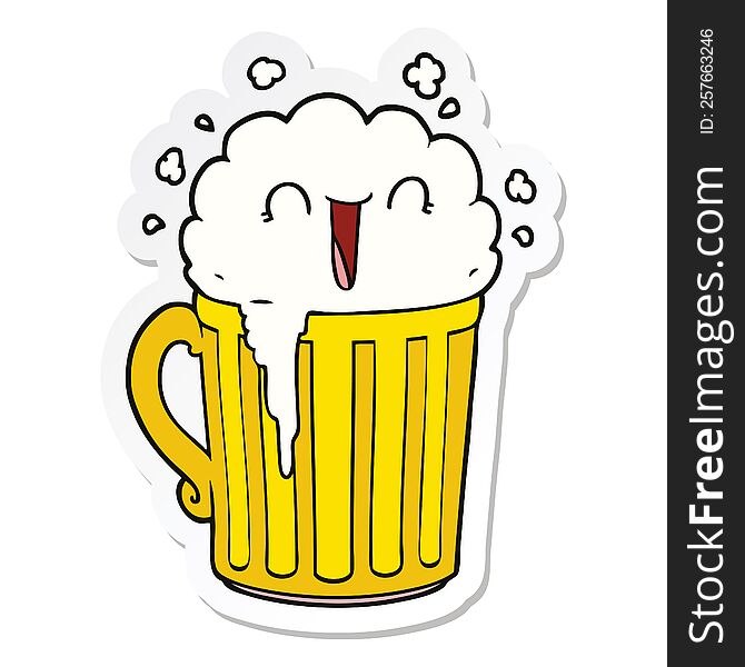 sticker of a happy cartoon mug of beer