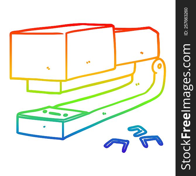 rainbow gradient line drawing of a cartoon office stapler