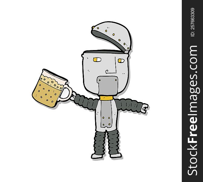 Sticker Of A Cartoon Robot Drinking Beer