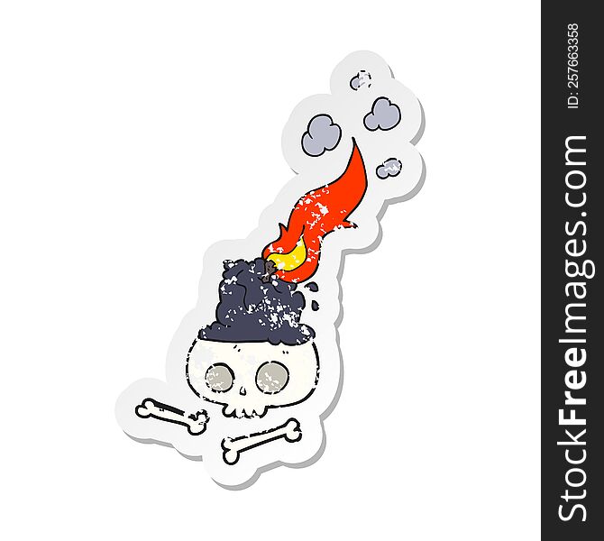 retro distressed sticker of a cartoon burning candle on skull