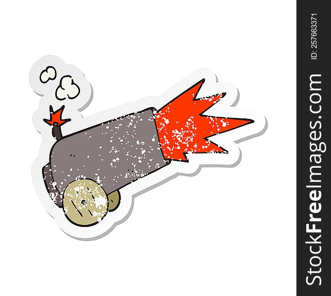 Retro Distressed Sticker Of A Cartoon Cannon Firing