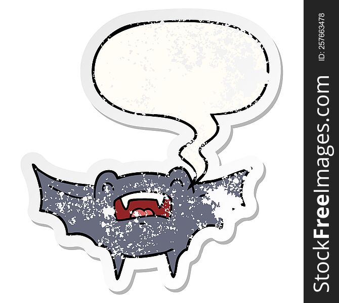 cartoon vampire bat and speech bubble distressed sticker