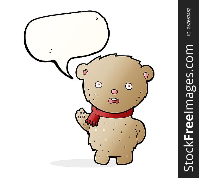 Cartoon Teddy Bear Wearing Scarf With Speech Bubble