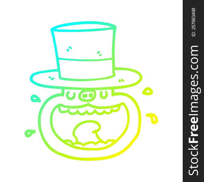 cold gradient line drawing cartoon pig wearing top hat