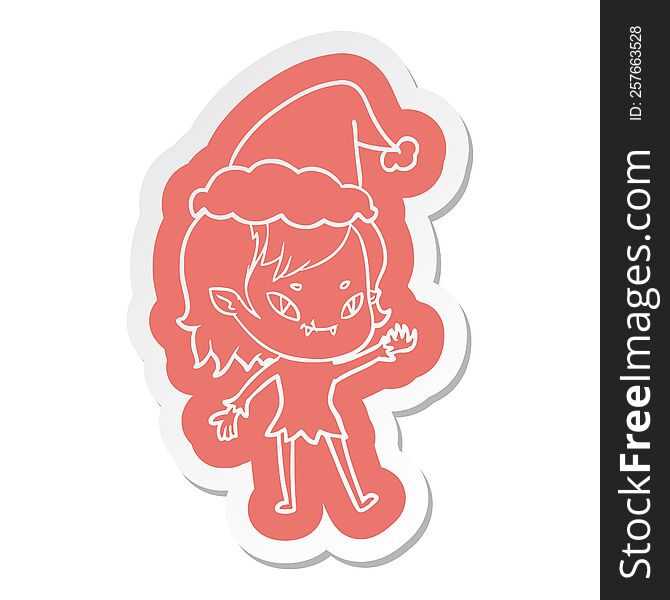 quirky cartoon  sticker of a friendly vampire girl wearing santa hat