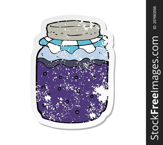 Retro Distressed Sticker Of A Cartoon Jam Jar