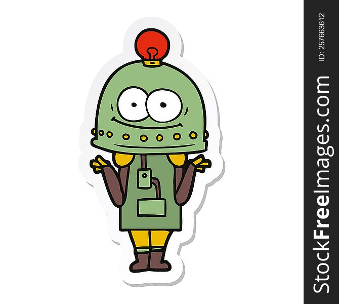 Sticker Of A Happy Carton Robot With Light Bulb