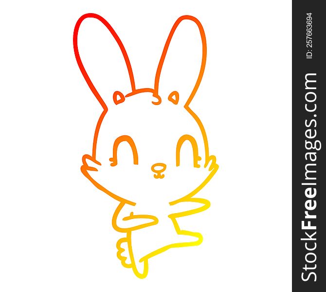 warm gradient line drawing of a cute cartoon rabbit dancing