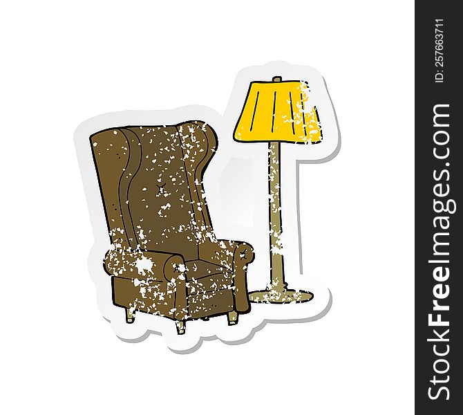 retro distressed sticker of a cartoon lamp and old chair