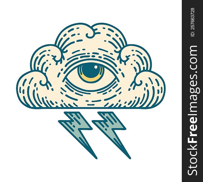iconic tattoo style image of an all seeing eye cloud. iconic tattoo style image of an all seeing eye cloud