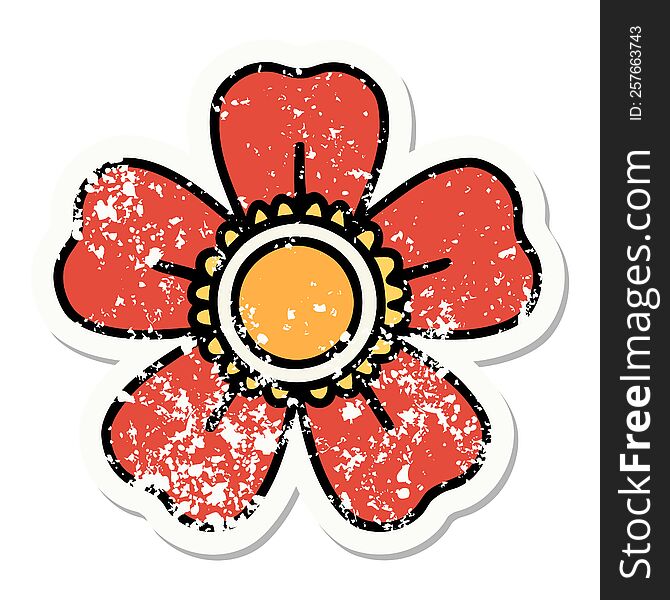 Traditional Distressed Sticker Tattoo Of A Flower