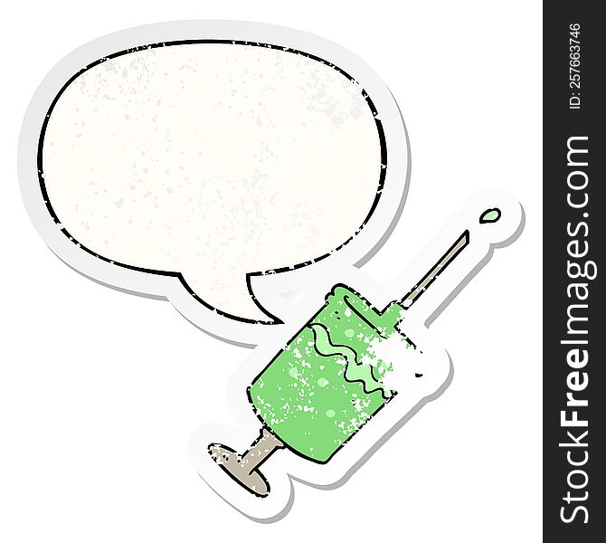 Cartoon Syringe Needle And Speech Bubble Distressed Sticker