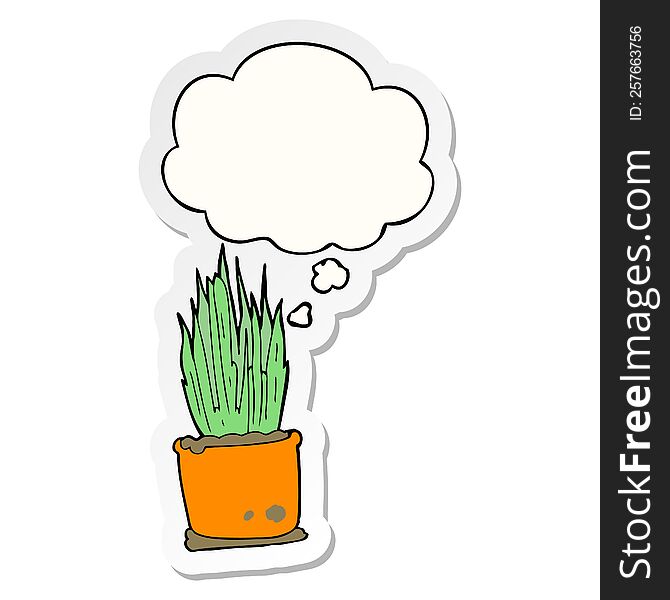 Cartoon House Plant And Thought Bubble As A Printed Sticker