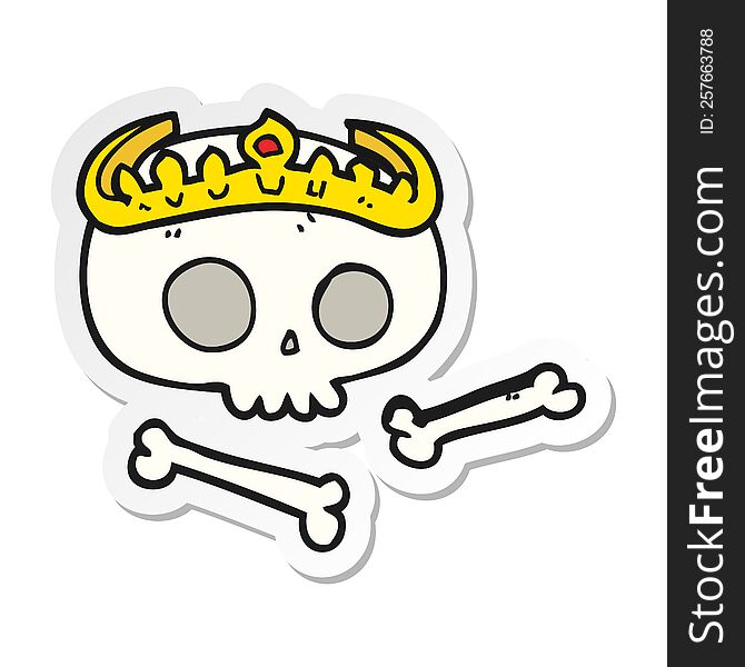 sticker of a cartoon skull wearing tiara