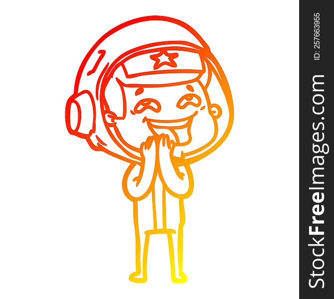 Warm Gradient Line Drawing Cartoon Laughing Astronaut