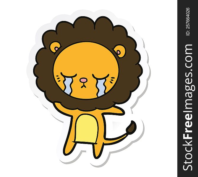 sticker of a crying cartoon lion