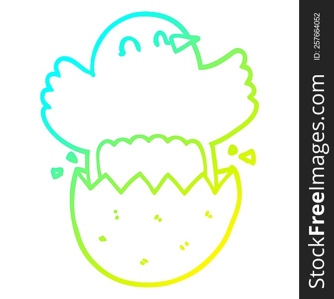 cold gradient line drawing of a cartoon hatching chicken