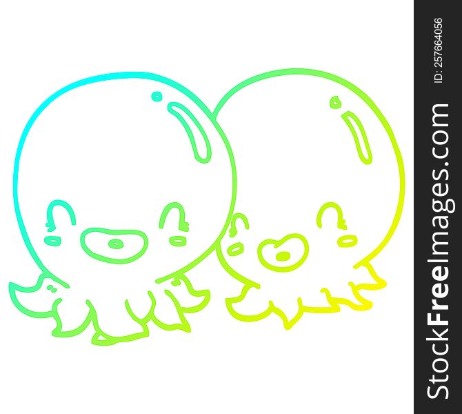 cold gradient line drawing of a two cartoon octopi