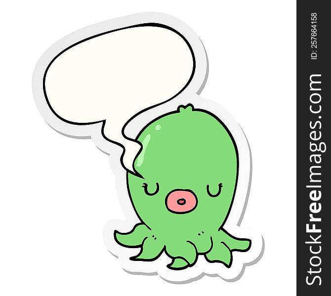 cartoon octopus with speech bubble sticker. cartoon octopus with speech bubble sticker