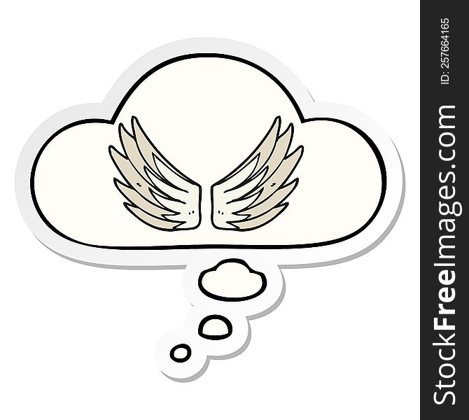 cartoon wings symbol with thought bubble as a printed sticker