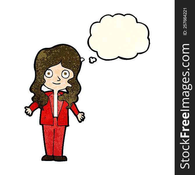 cartoon friendly business woman with thought bubble