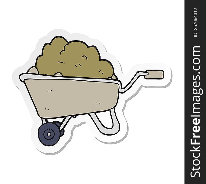 sticker of a cartoon wheelbarrow full of dirt