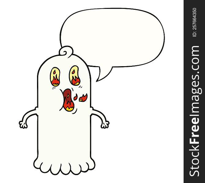 Cartoon Ghost And Flaming Eyes And Speech Bubble
