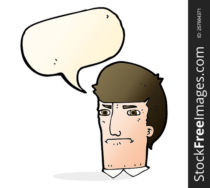 Cartoon Man Narrowing Eyes With Speech Bubble