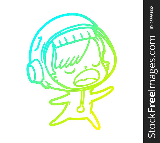 cold gradient line drawing of a cartoon talking astronaut woman