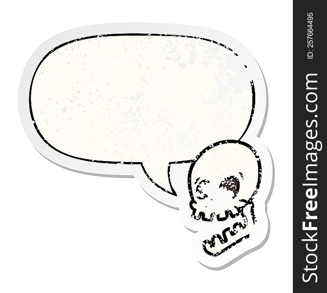 Laughing Skull Cartoon And Speech Bubble Distressed Sticker