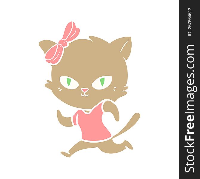 Cute Flat Color Style Cartoon Cat Jogging