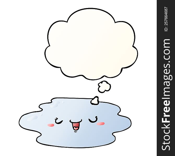 cartoon puddle with face with thought bubble in smooth gradient style