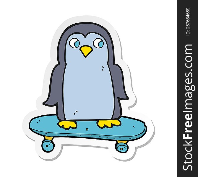 Sticker Of A Cartoon Penguin Riding Skateboard