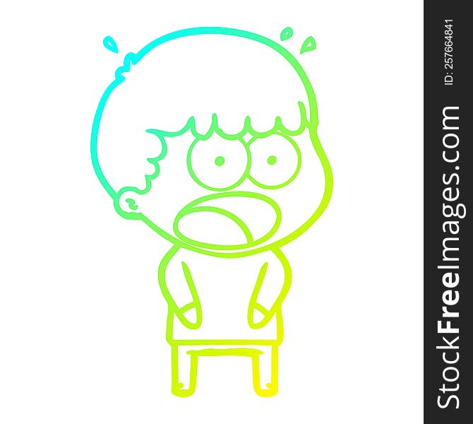 cold gradient line drawing of a cartoon shocked man