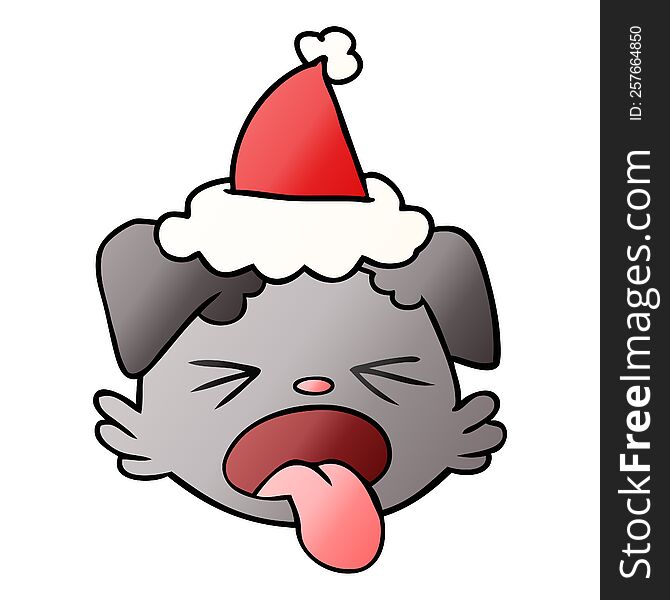 Gradient Cartoon Of A Dog Face Wearing Santa Hat