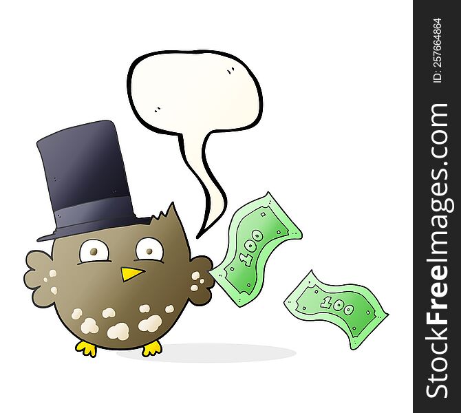 Speech Bubble Cartoon Wealthy Little Owl With Top Hat