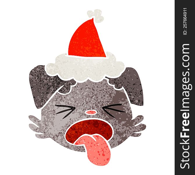 Retro Cartoon Of A Dog Face Wearing Santa Hat
