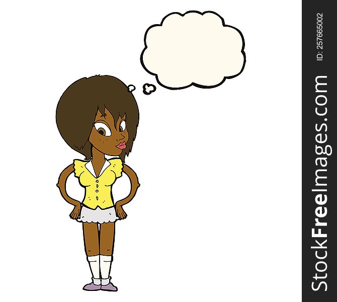 Cartoon Woman With Hands On Hips With Thought Bubble